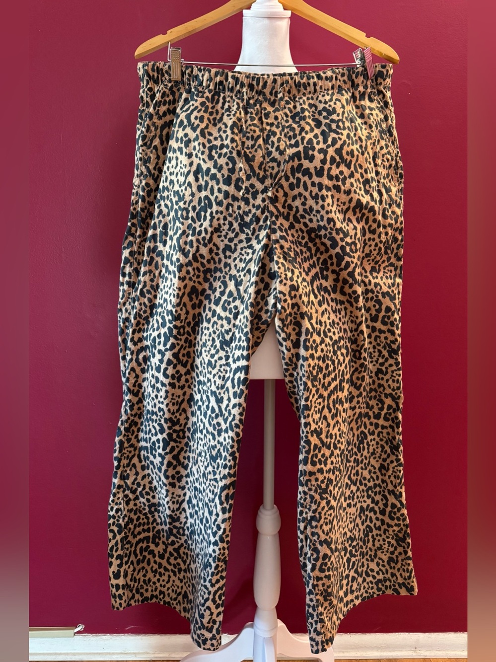 GAP Leopard Print Wide Leg Linen Blend Pants - Tan/Black Size L EUC
